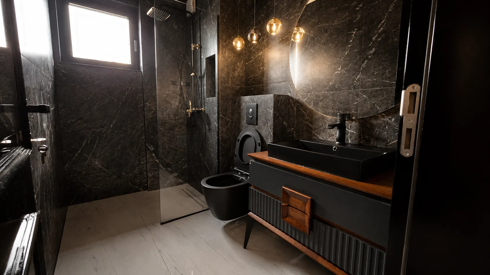 Dark marble bathroom