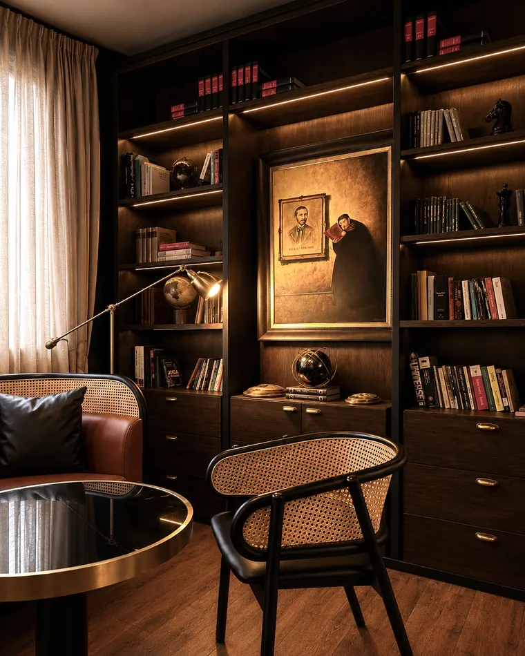 Library corner with reading lamp at Lusso hotel Prishtina