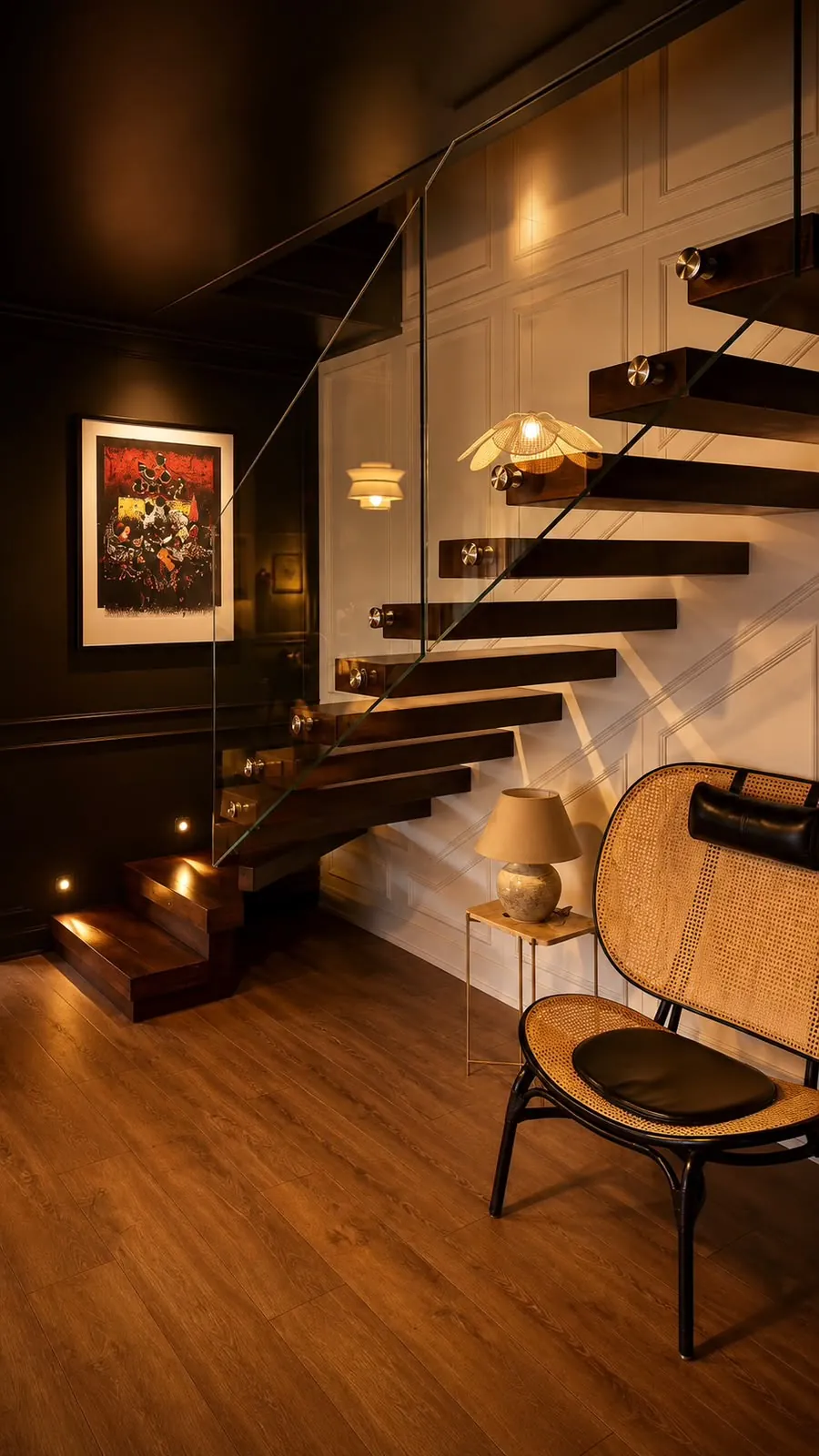 Floating stair with glass balustrade