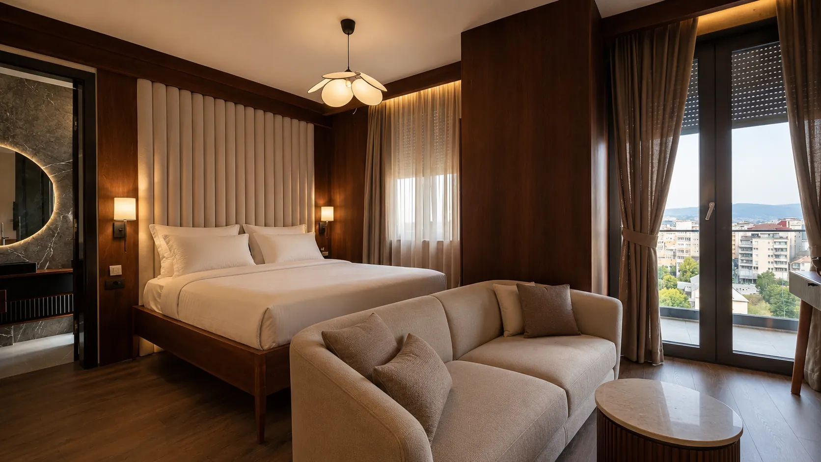 King Suite with sitting area and terrace at Lusso hotel, central Prishtina